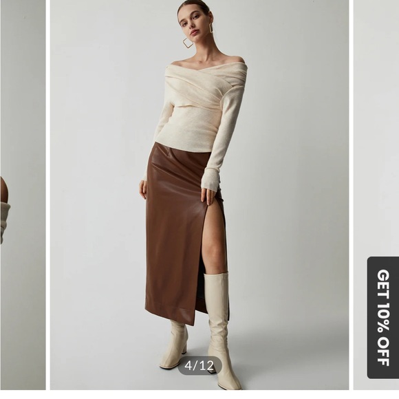 Off-Shoulder Wrap Long Sleeve Knit Top - Apricote - Picture 8 of 8